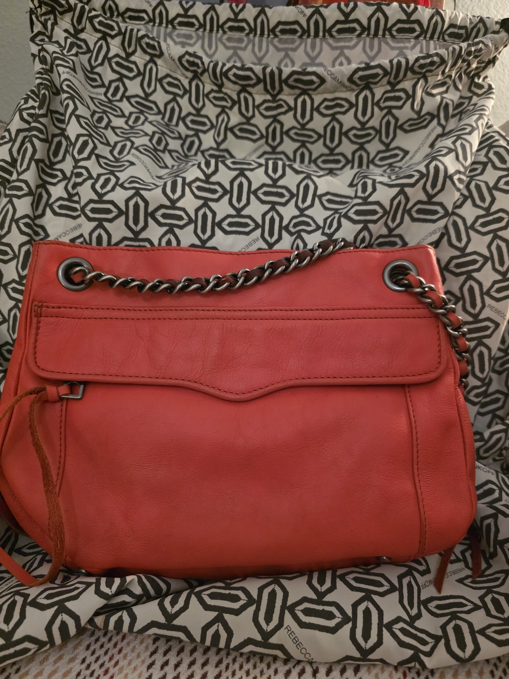 Rebecca Minkoff Red Leather Shoulder Bag with Chain Strap